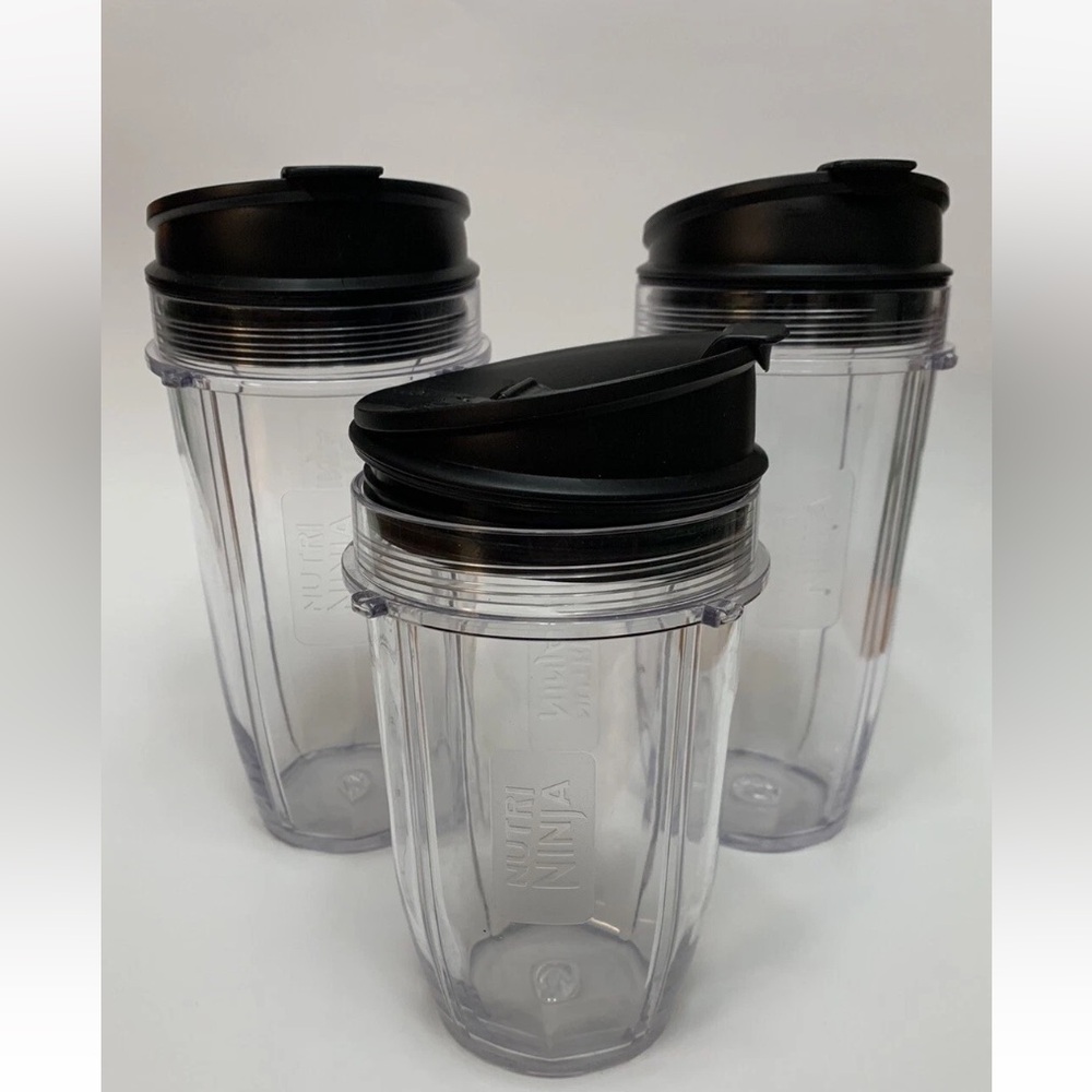 NUTRI NINJA Blender  Set of 3 24oz 18oz Clear Cups + Black Drinking Sipping Lids